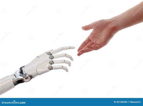 Human And Robot Hands Reaching Artificial Intelligence Partnership