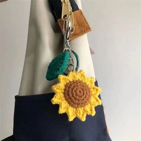 Sunflower Crochet Keychain Amigurumi Sunflower Key Etsy