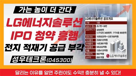 거래량상위 줌인 탑픽 성우테크론 045300 Lg에너지솔루션 청약 흥행 속 2020년 Lg에너지솔루션과 폴딩 인라인 전지