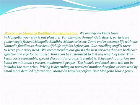 Mongolia buddhist monasteries tour | PPTX