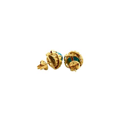 Gold Ear Studs With Turquoise 18 Krt Vintage Jewellery