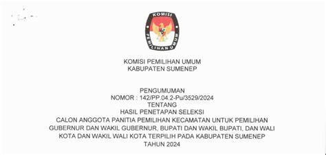 Kpu Umumkan Hasil Seleksi Ppk Pilkada Sumenep Ini Daftarnya