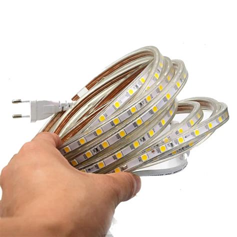 220V SMD 5050 Flexible Led Strip Light 60LED M IP67 Waterproof Warm