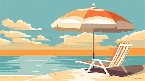 Premium Ai Image Tranquil Shore Retro Beach Relaxation Ai Generated