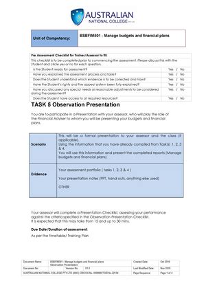 Bsbfim 501 Assessment Task 3 Document Name BSBFIM501 Manage Budgets