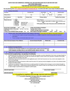 Fillable Online Ufcwl Healthandwelfare If Enrolling For Employee Only