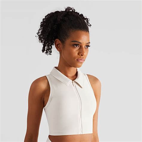 Zip-Front Cropped Ribbed Tennis Tank with Built-In-Bra