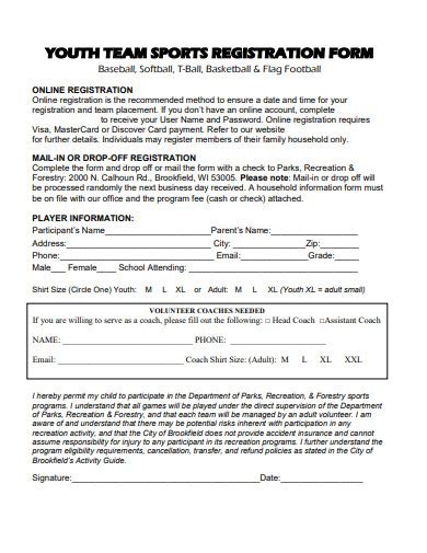 Free 10 Sports Registration Form Samples In Pdf Ms Word