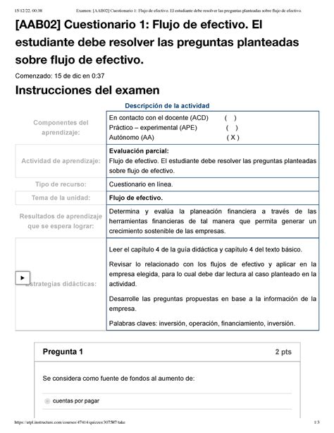 Examen Aab Cuestionario Flujo De Efectivo El Estudiante Debe Hot Sex