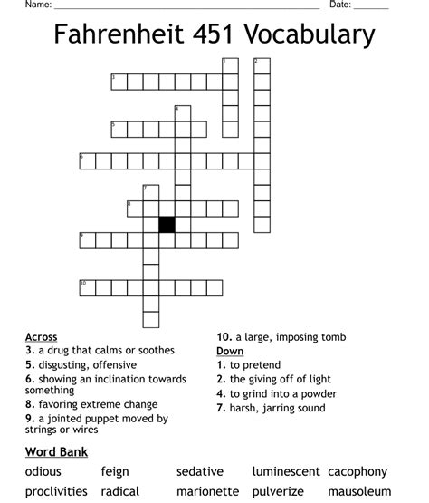 Fahrenheit 451 Vocabulary Word Search Wordmint