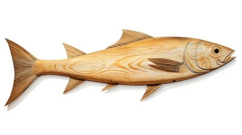 Premium Photo Sleek Carved Wood Fish Sculpture On White Surface