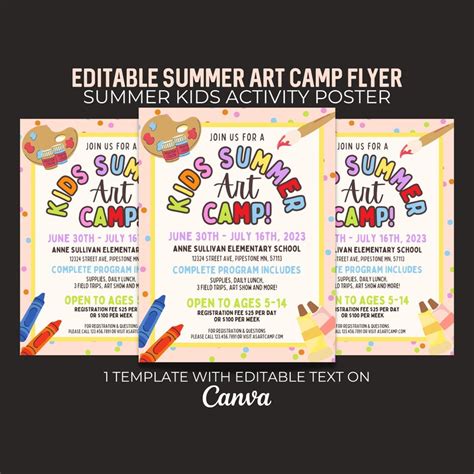 Editable Summer Art Camp Flyer Template School Summer Break Etsy