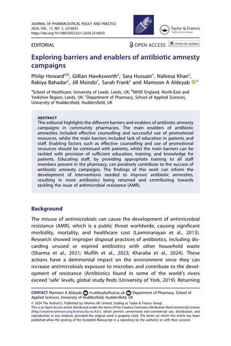 (PDF) Exploring barriers and enablers of antibiotic amnesty campaigns