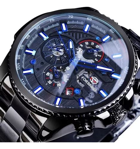 Reloj Autom Tico De Lujo Forsining Para Hombre Correa Negra Y Azul