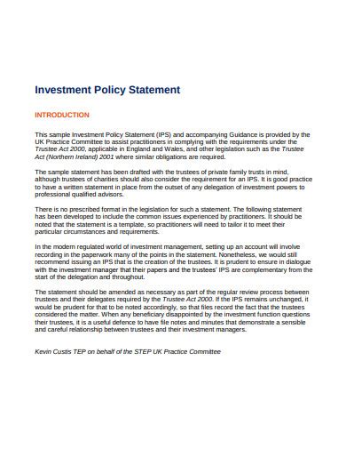 11 Investment Policy Statement Templates In Doc Pdf Free And Premium