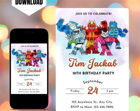 Goo Jit Zu Printable Birthday Digital Invitation Etsy