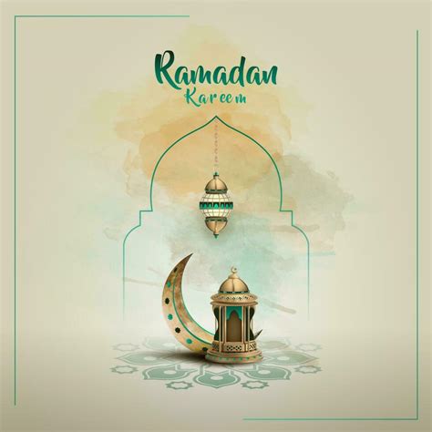 Islamic Greetings Ramadan Kareem Card Design With Beautiful Lantern And