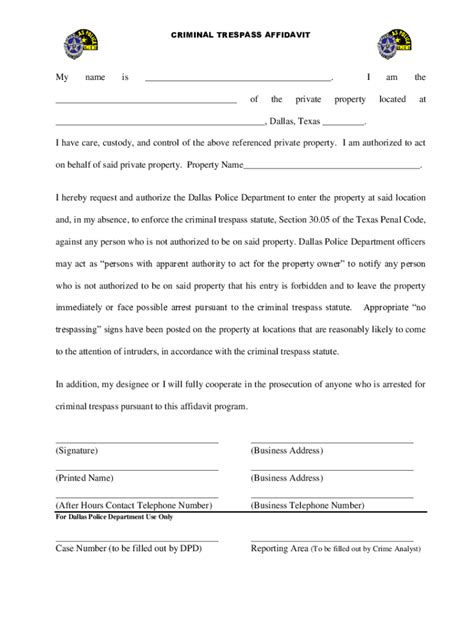 Criminal Trespass Affidavit Fill Online Printable Fillable Blank