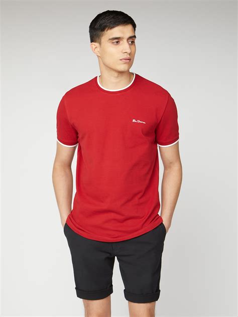 Men S Red Pique T Shirt Tipped Tee Ben Sherman Est