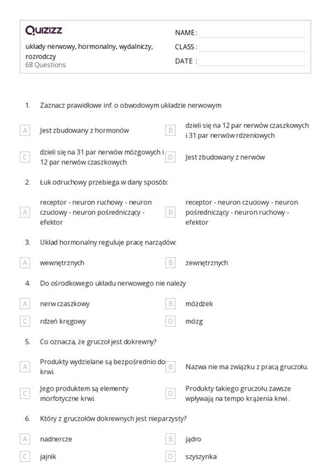 Ponad Uk Ad Nerwowy I Hormonalny Arkuszy Roboczych Dla Klasa W