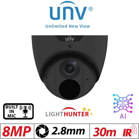 8MP UNIVIEW LIGHT HUNTER IR FIXED DOME NETWORK CAMERA 2 8MM BLACK UNV