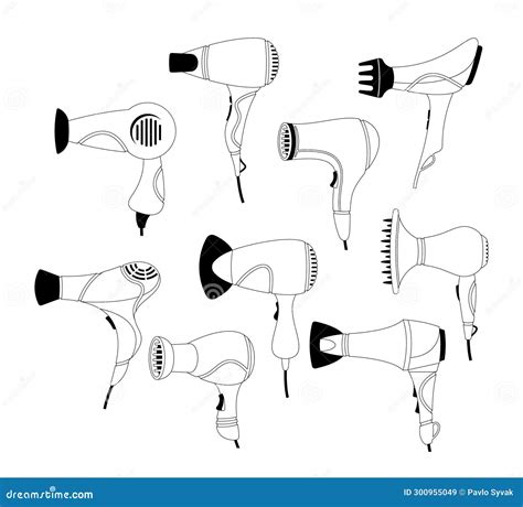 Linear Icons Of A Hair Dryer Sleek Design Compact Nozzle Directs