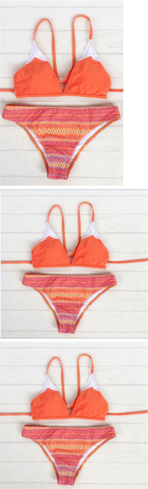 34 99 Orange Tribal Print Bikini Set Printed Bikini Sets Tribal