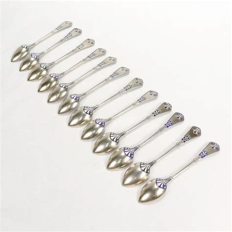 set   david andersen gilt sterling silver  blue enamel demitasse