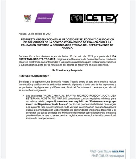 Respuesta Observaciones Al Proceso De Selecci N Y Calificacion De