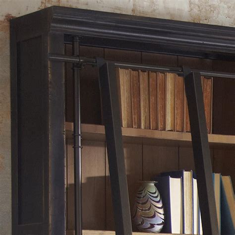 Wycliff Bay 3 Bookcase With Ladder In Aged Ebony And Warm Honey NFM