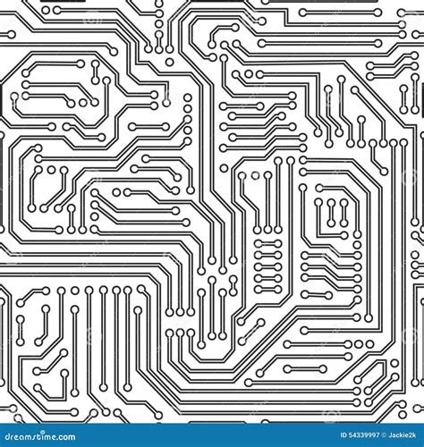 Circuit Board Seamless Pattern Black And White Stock Vector