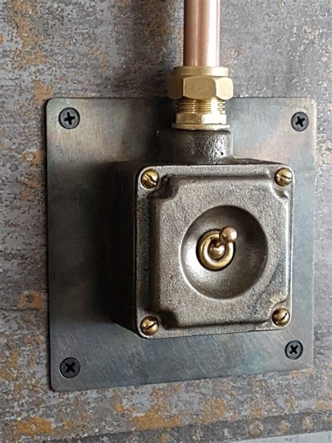 Reclaimed Industrial Light Switch Mounted Onto 16 Gauge Steel Plate