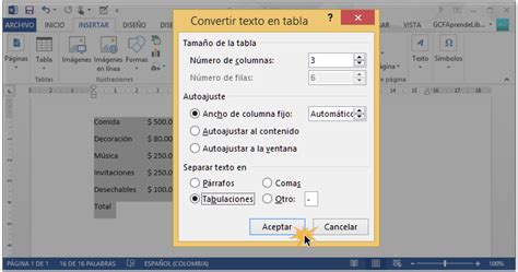 Word 2013 Cómo Convertir Un Texto En Una Tabla