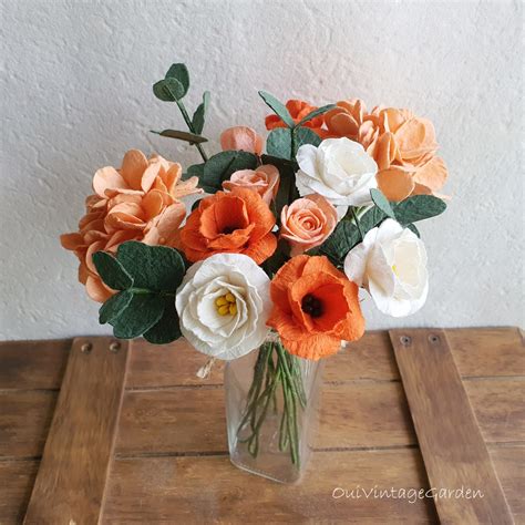 Paper Flowers Set Orange Flowers Bouquet Vintage Orange - Etsy