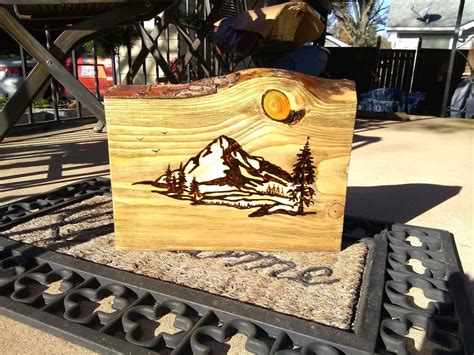 Pyrography Wood Burning Art Mountain Abstact Pine Scene Etsy