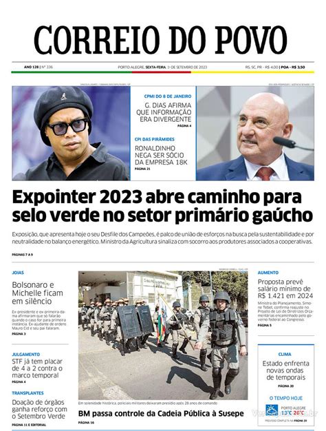 Capa Correio do Povo Edição Sexta 1 de Setembro de 2023