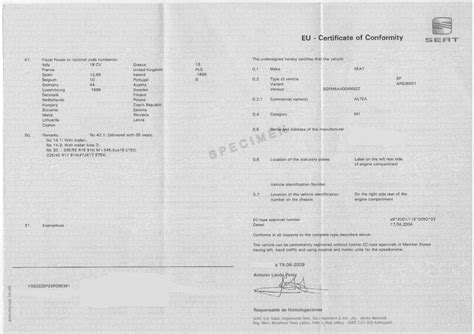 Commande De Certificat De Conformite Europeen C O C Seat France