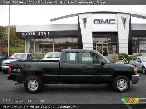 Polo Green Metallic 2003 Gmc Sierra 1500 Sle Extended Cab 4x4 Pewter Interior