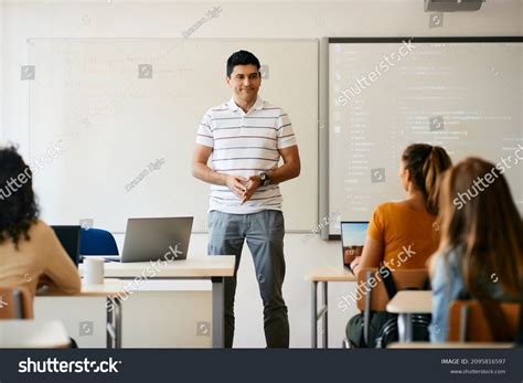 male professor teaching lecture  class stock photo