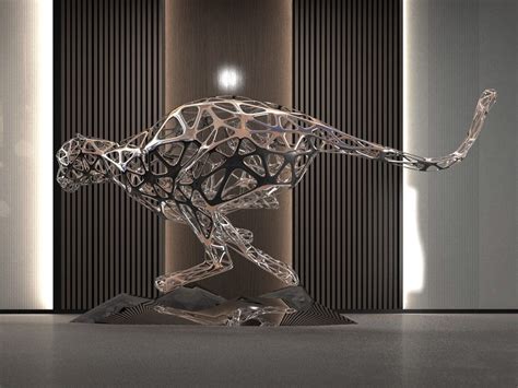 Cheetah Stainless Steel Hunting Big Cat Sculpture Life Size Artparks