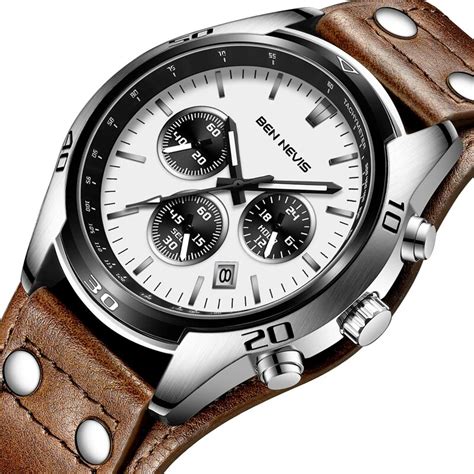 Ben Nevis Men Watches Luxury Military Watches Brown Leather Band