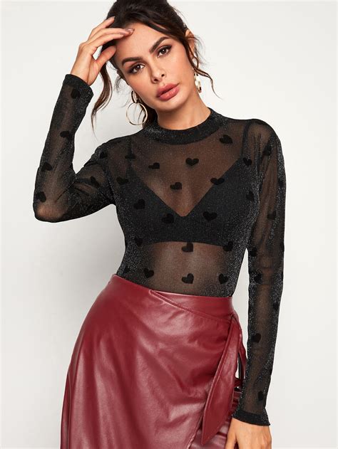 Glitter Flocked Mesh Sheer Top Without Bra Check Out This Glitter