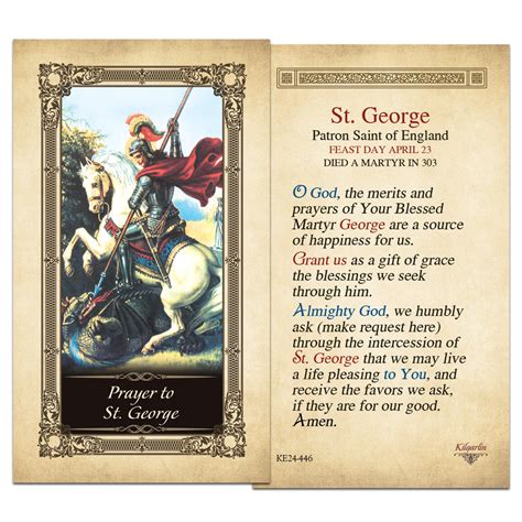 St George Kilgarlin Laminated Prayer Card Shopcatholic