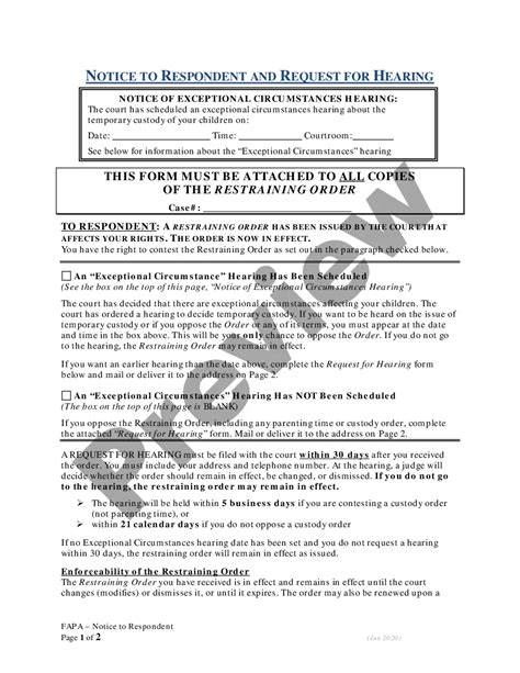 Oregon Notice To Respondent Under Fapa For Restraining Order Us Legal