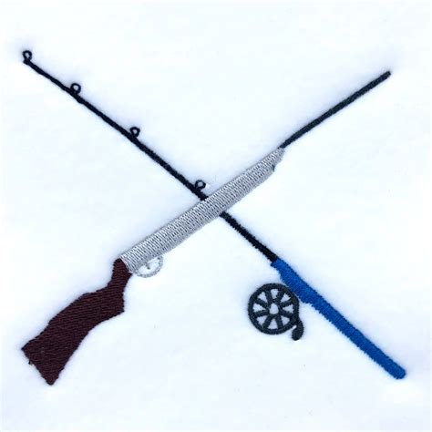 Crossed fishing rod and rifle embroidery design - Machine Embroidery Geek