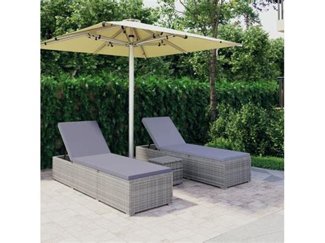 Pz Lettini Prendisole Con Tavolino In Polyrattan Grigio Fecd