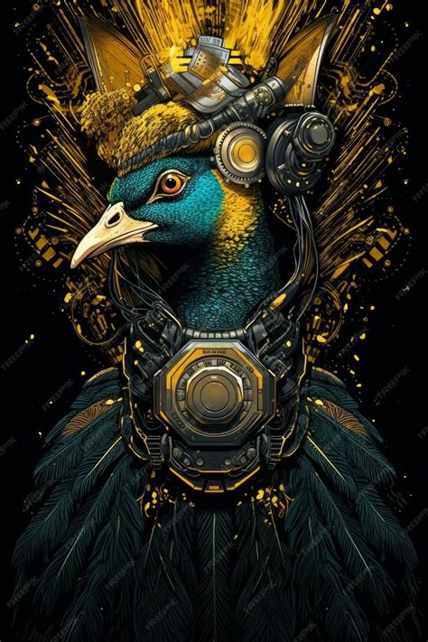 Premium Ai Image A Poster Of A Peacock Wearing A Hat And A Scarf With The Wordspeacockon It