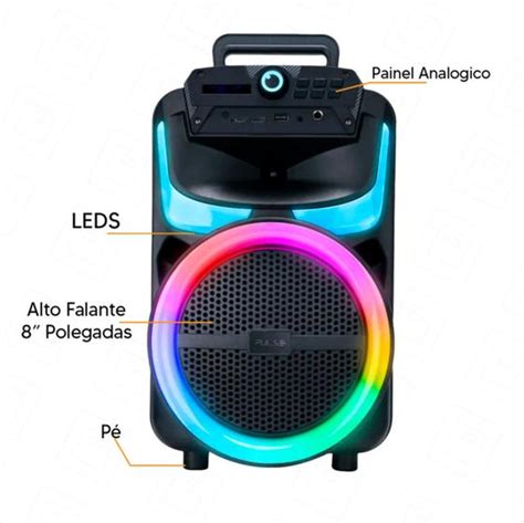 Caixa De Som Pulse Burst SP402E 250W 8 Led FM Bluetooth Bivolt Preta