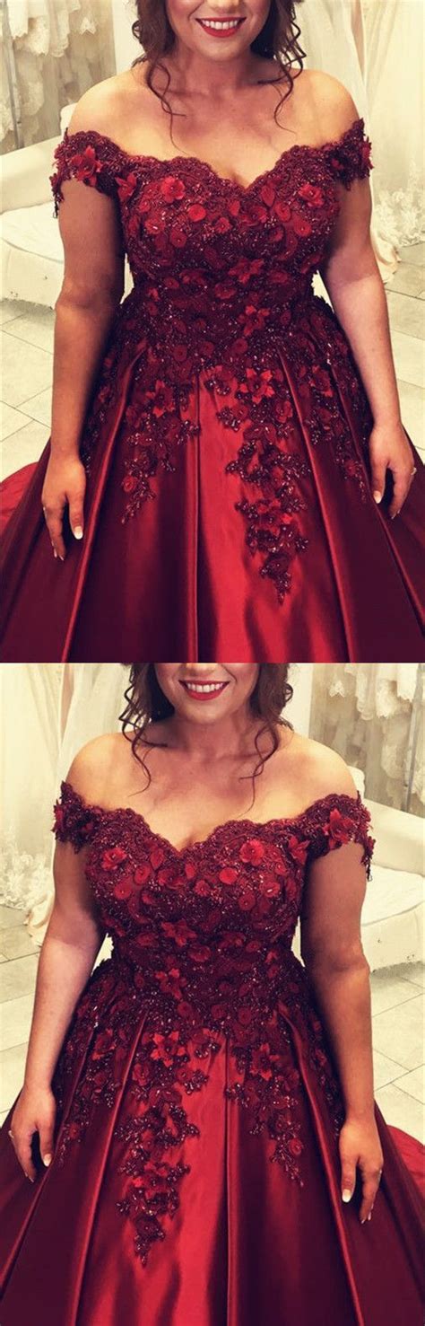 Ball Gown Burgundy Satin Wedding Dresses Off The Shoulder Bridal Wear