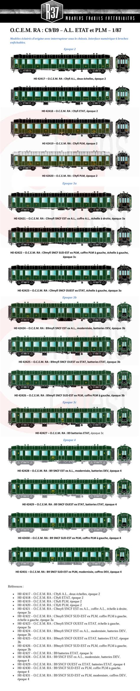 R37 Voitures OCEM RA C9 B9 Trains Ouest